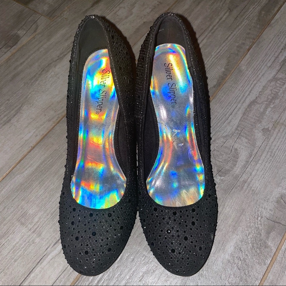 Black rhinestone heels